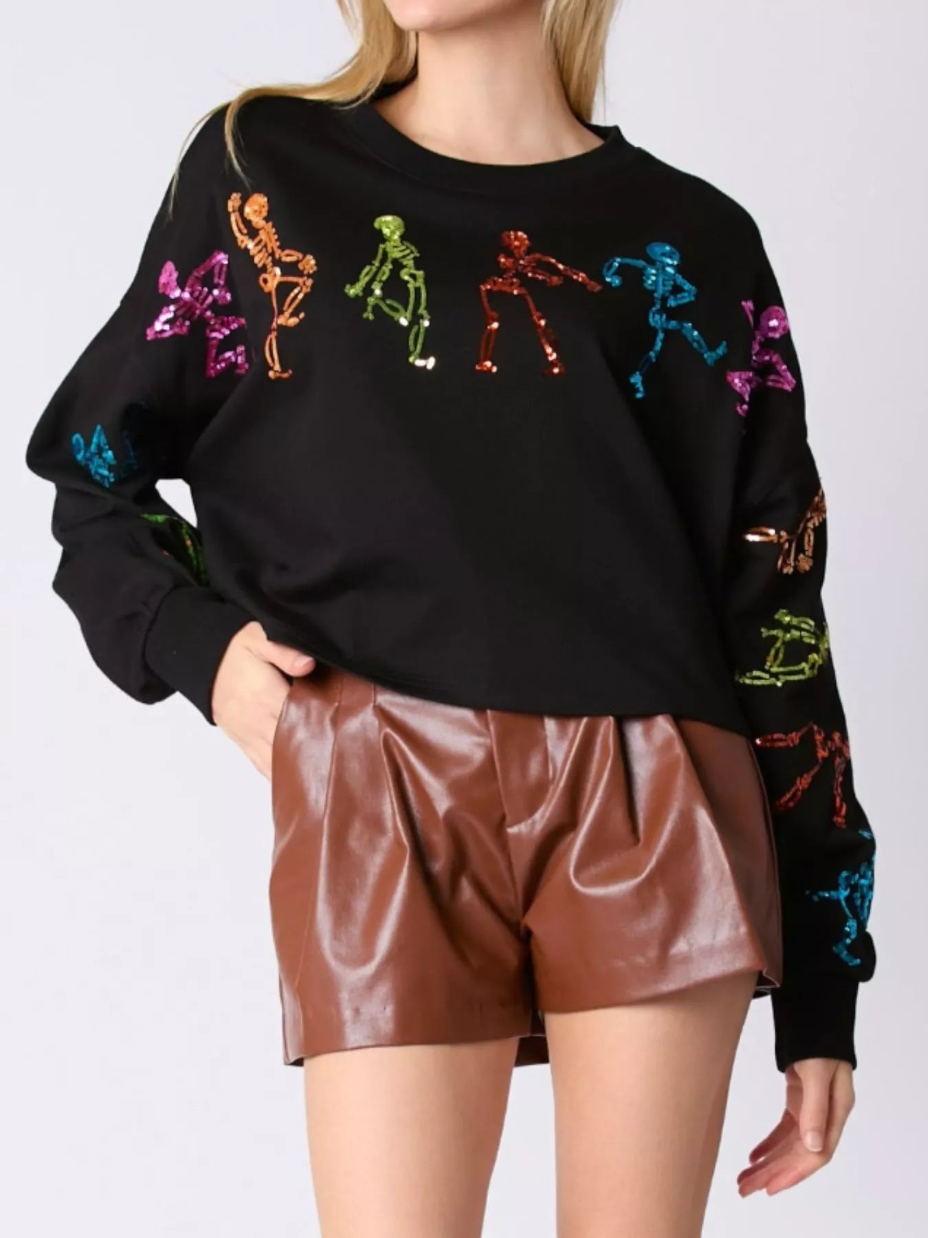 Fashorio Halloween Colorful Sequin Skeleton Sweatshirt