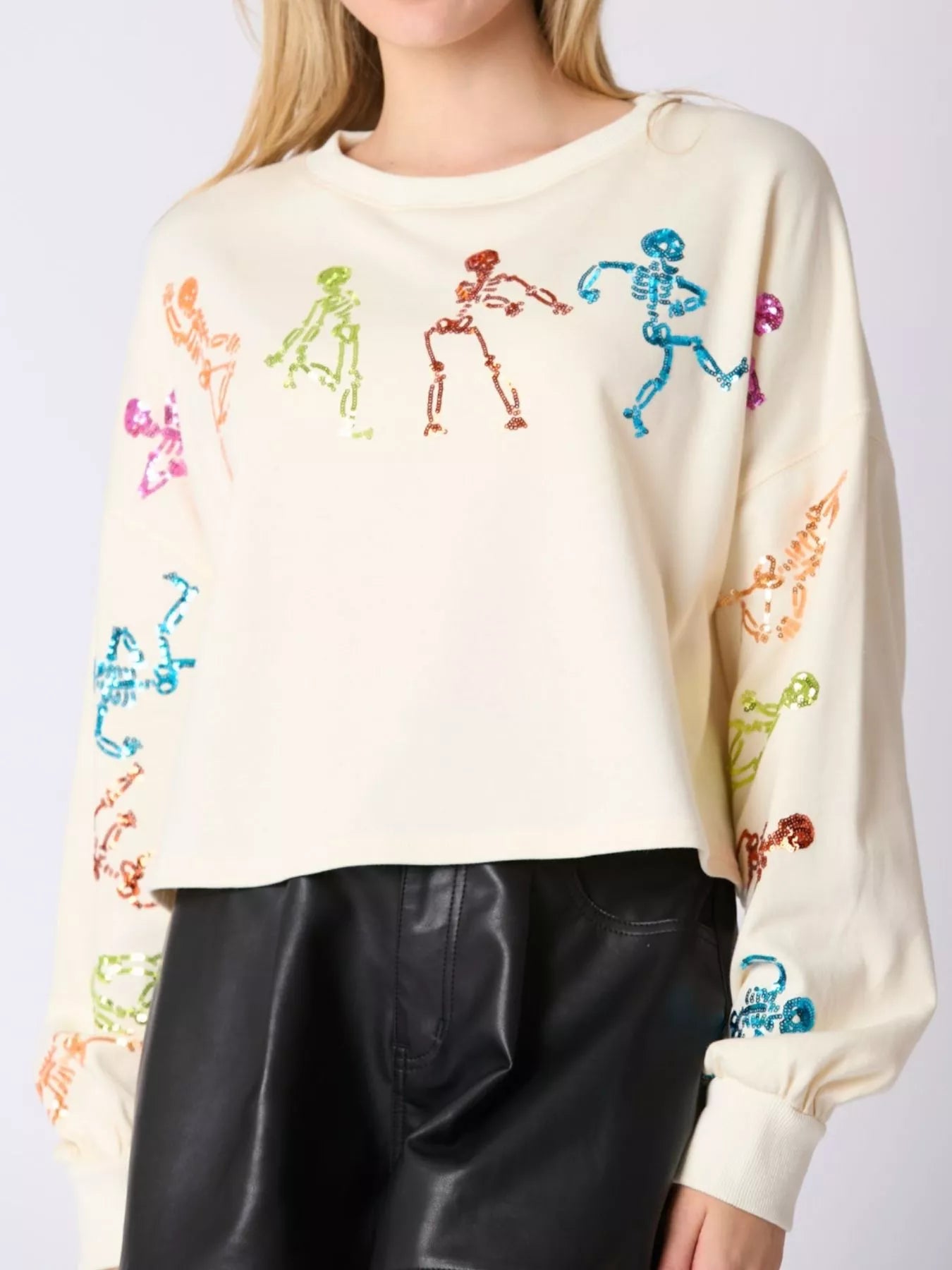 Fashorio Halloween Colorful Sequin Skeleton Sweatshirt