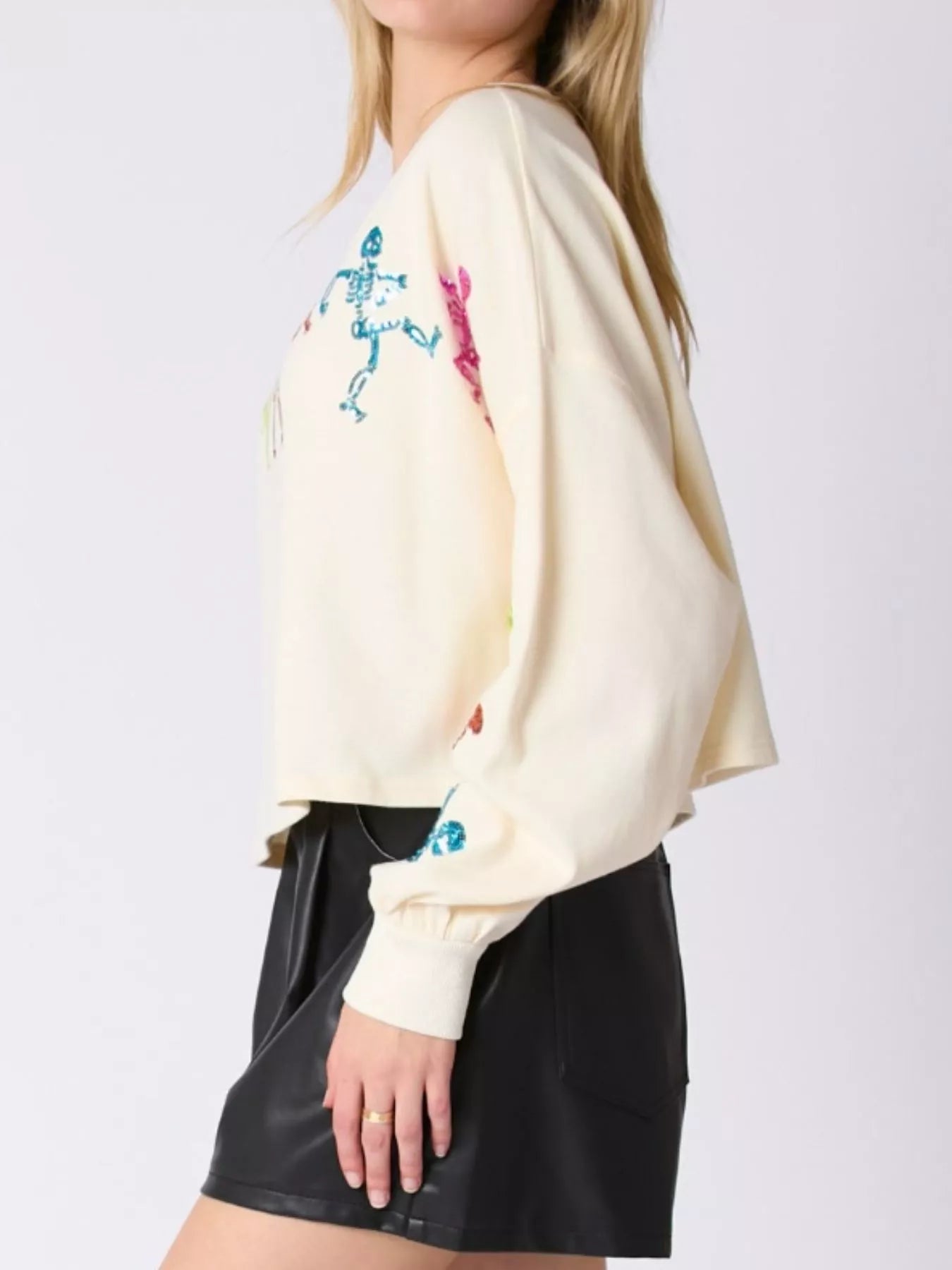 Fashorio Halloween Colorful Sequin Skeleton Sweatshirt