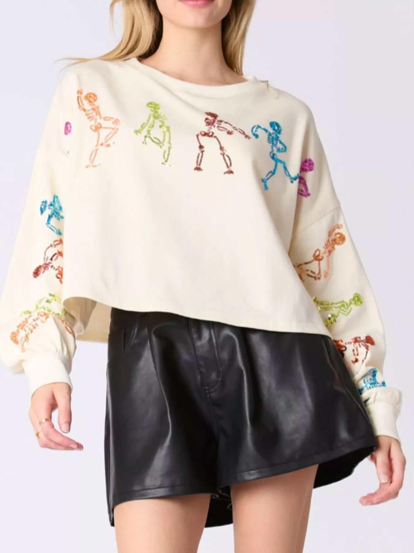 Fashorio Halloween Colorful Sequin Skeleton Sweatshirt