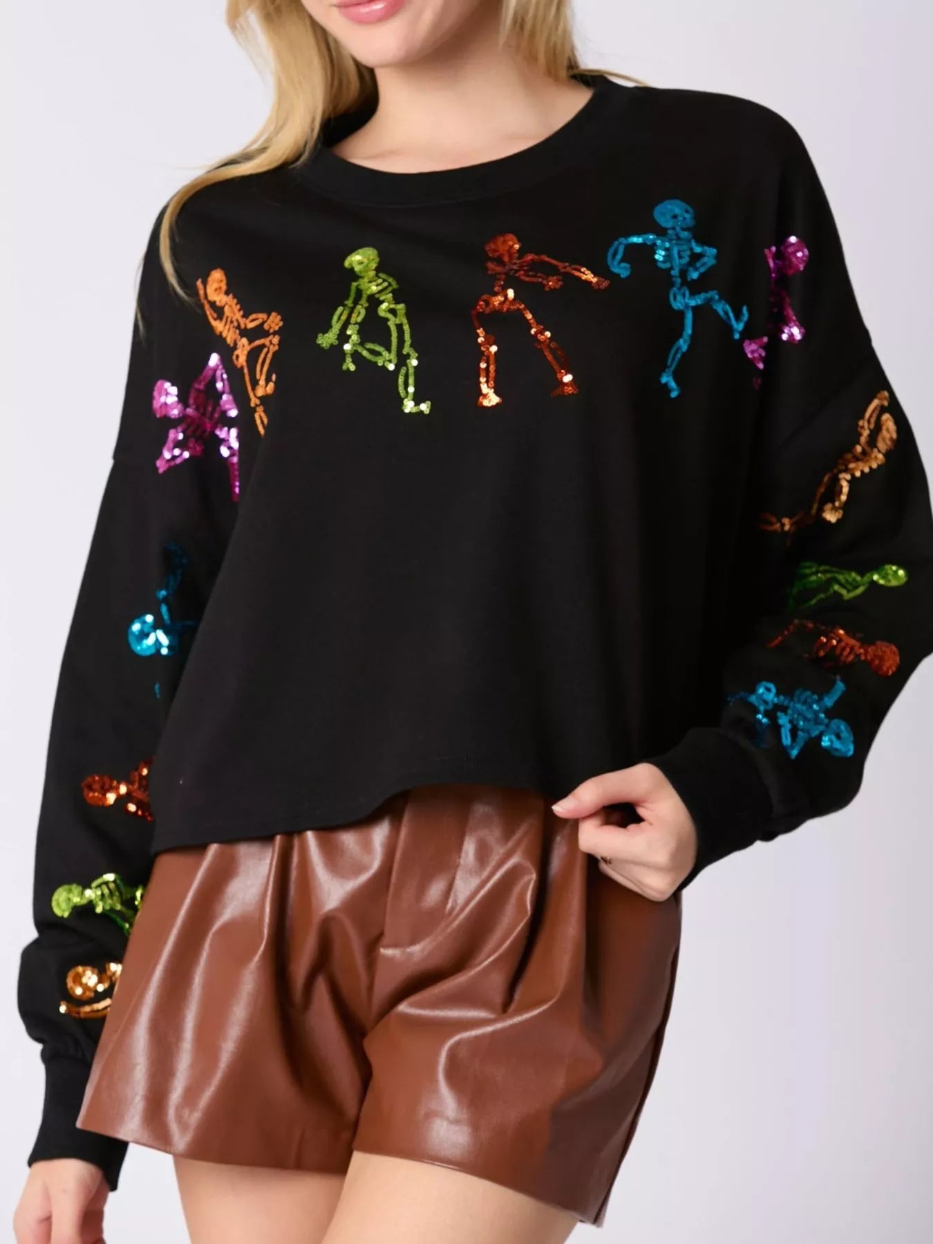 Fashorio Halloween Colorful Sequin Skeleton Sweatshirt