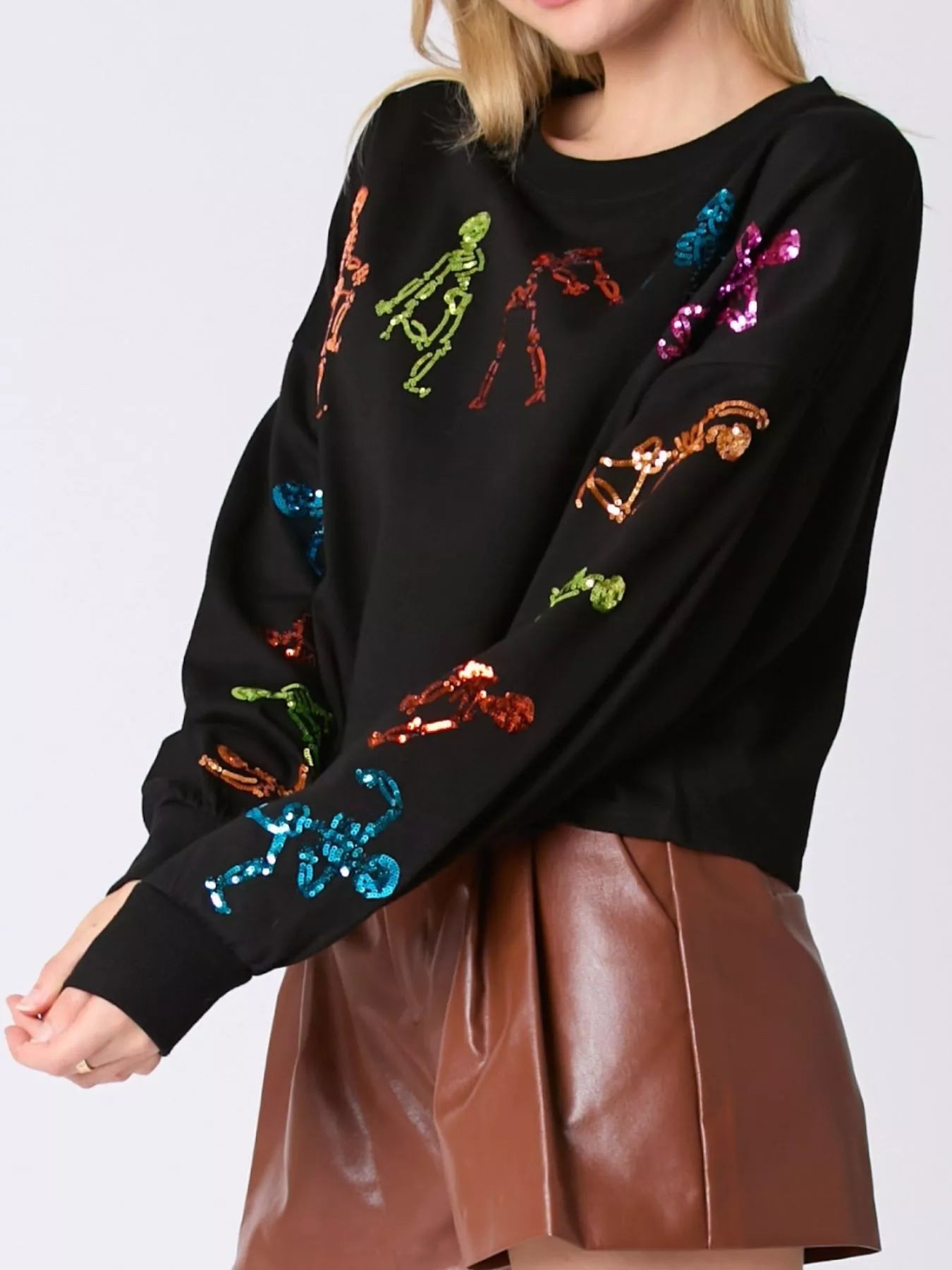 Fashorio Halloween Colorful Sequin Skeleton Sweatshirt