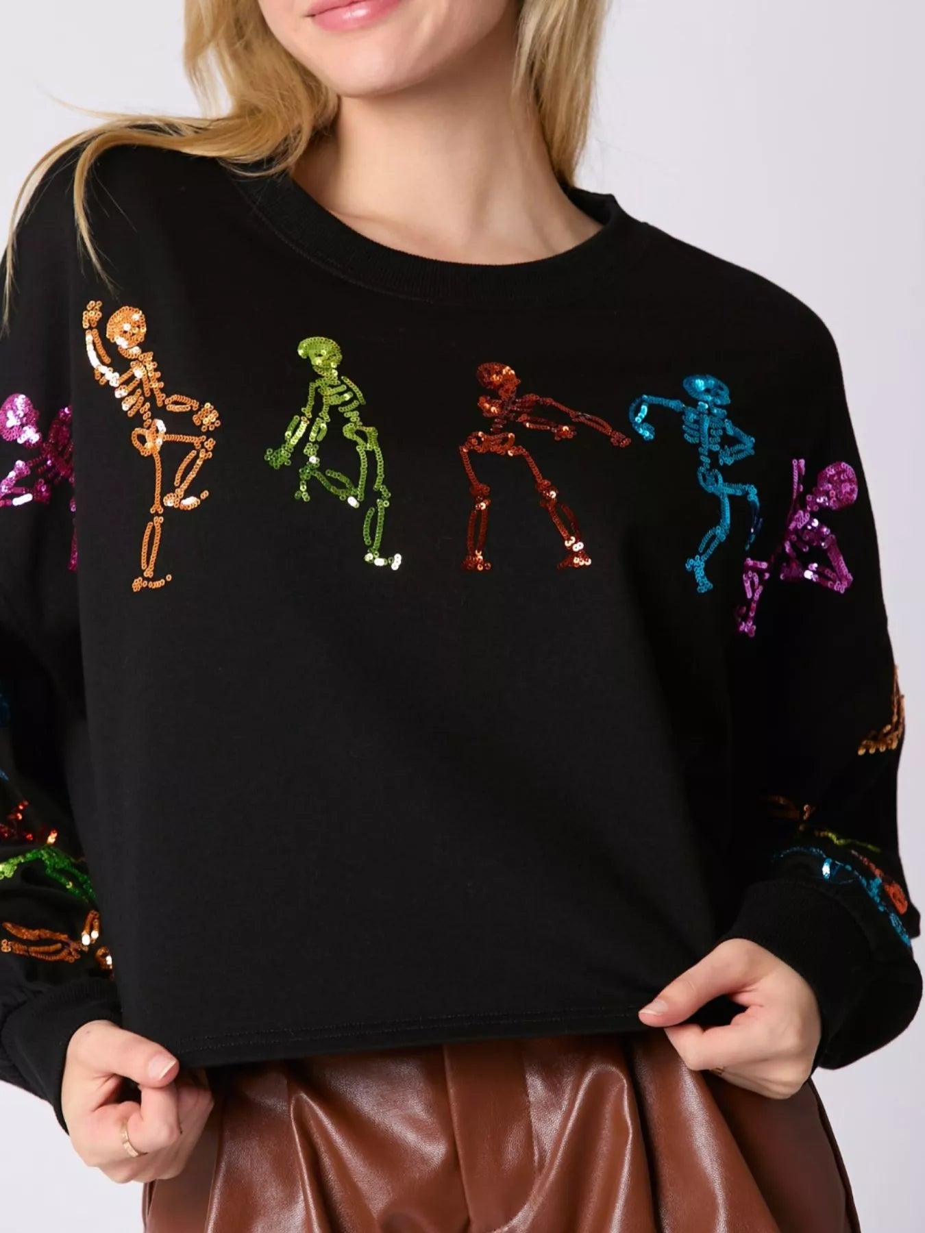 Fashorio Halloween Colorful Sequin Skeleton Sweatshirt