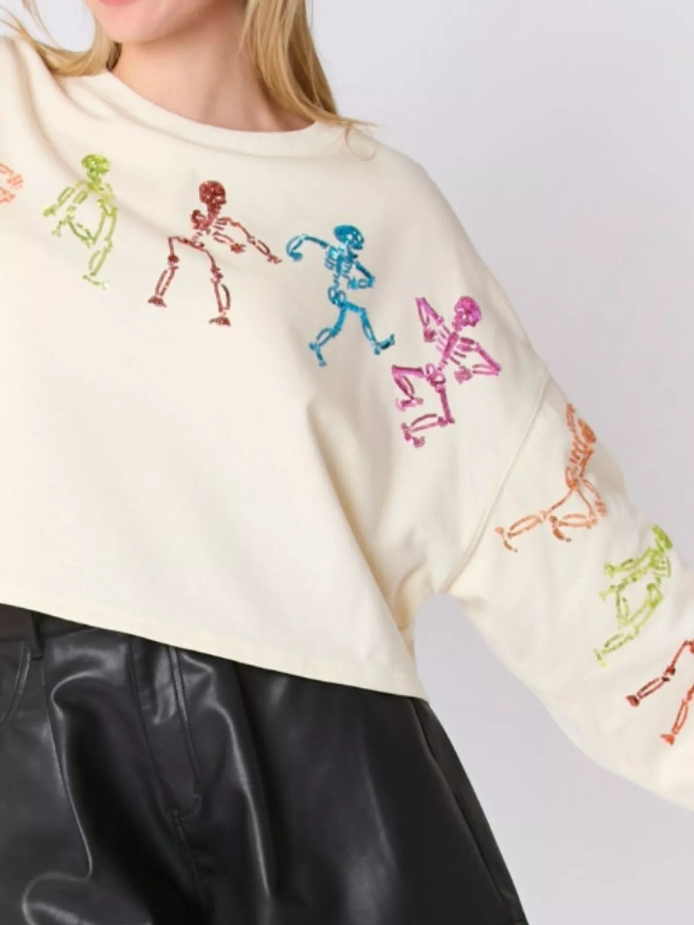 Fashorio Halloween Colorful Sequin Skeleton Sweatshirt