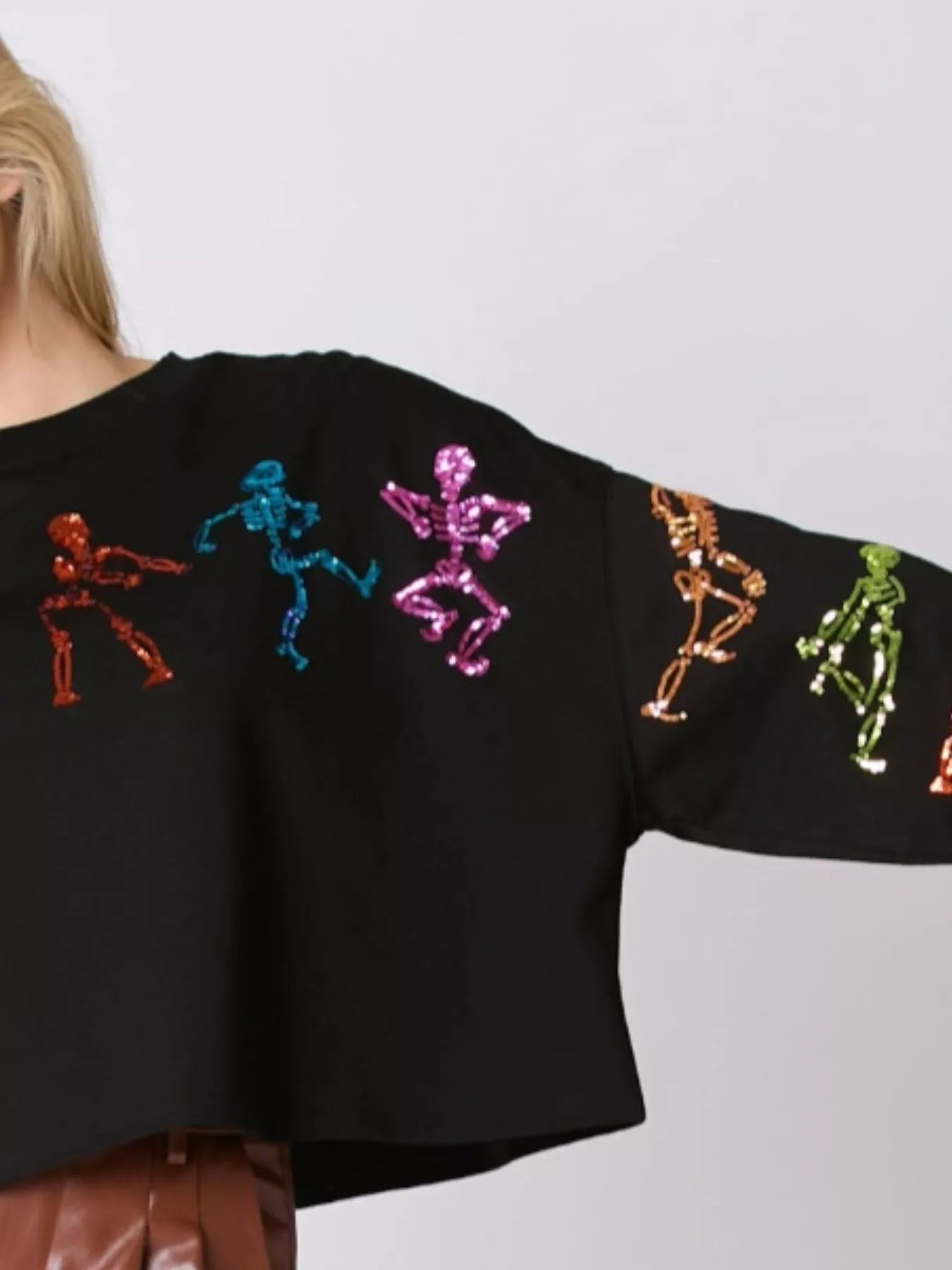 Fashorio Halloween Colorful Sequin Skeleton Sweatshirt