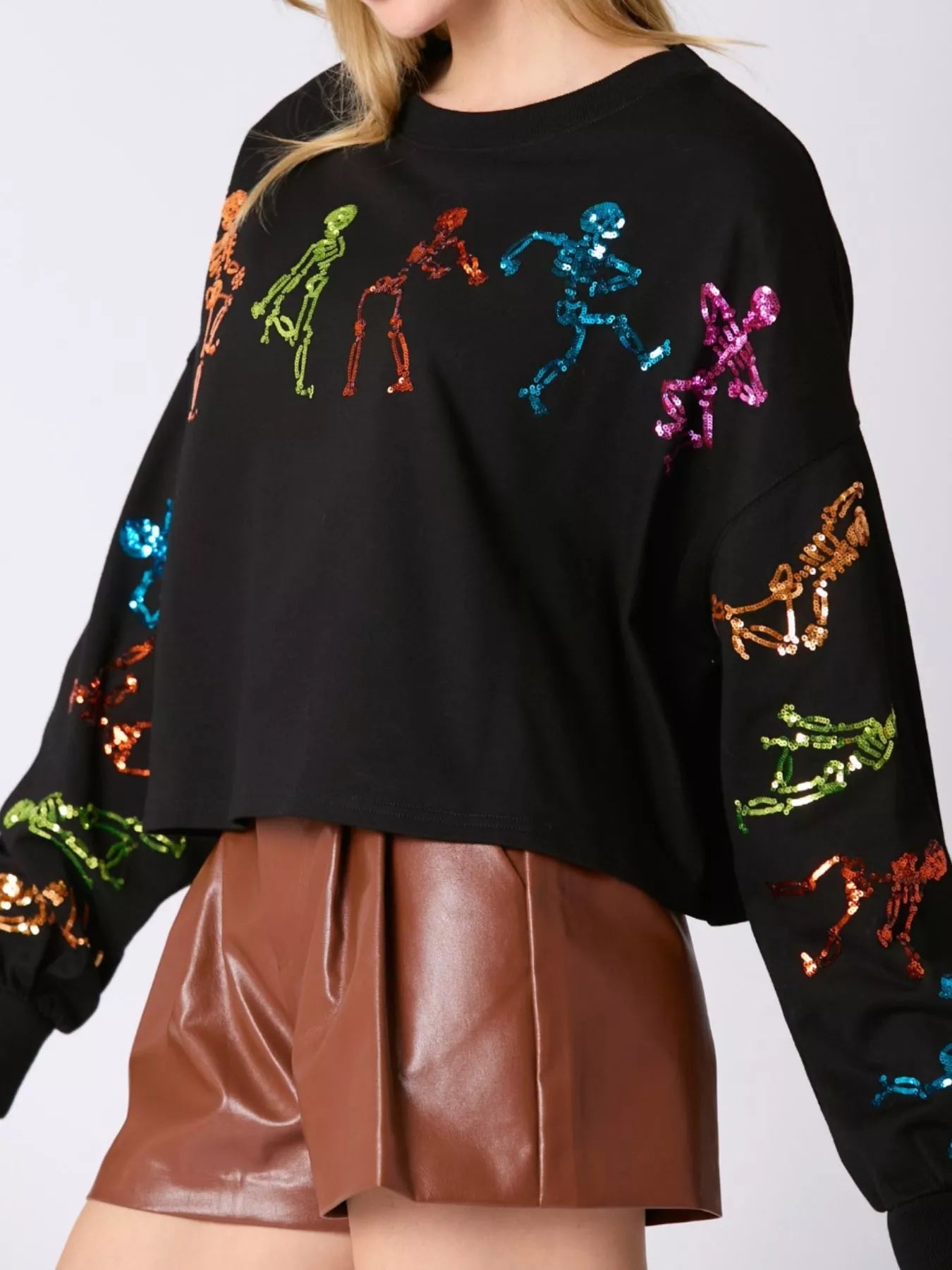 Fashorio Halloween Colorful Sequin Skeleton Sweatshirt
