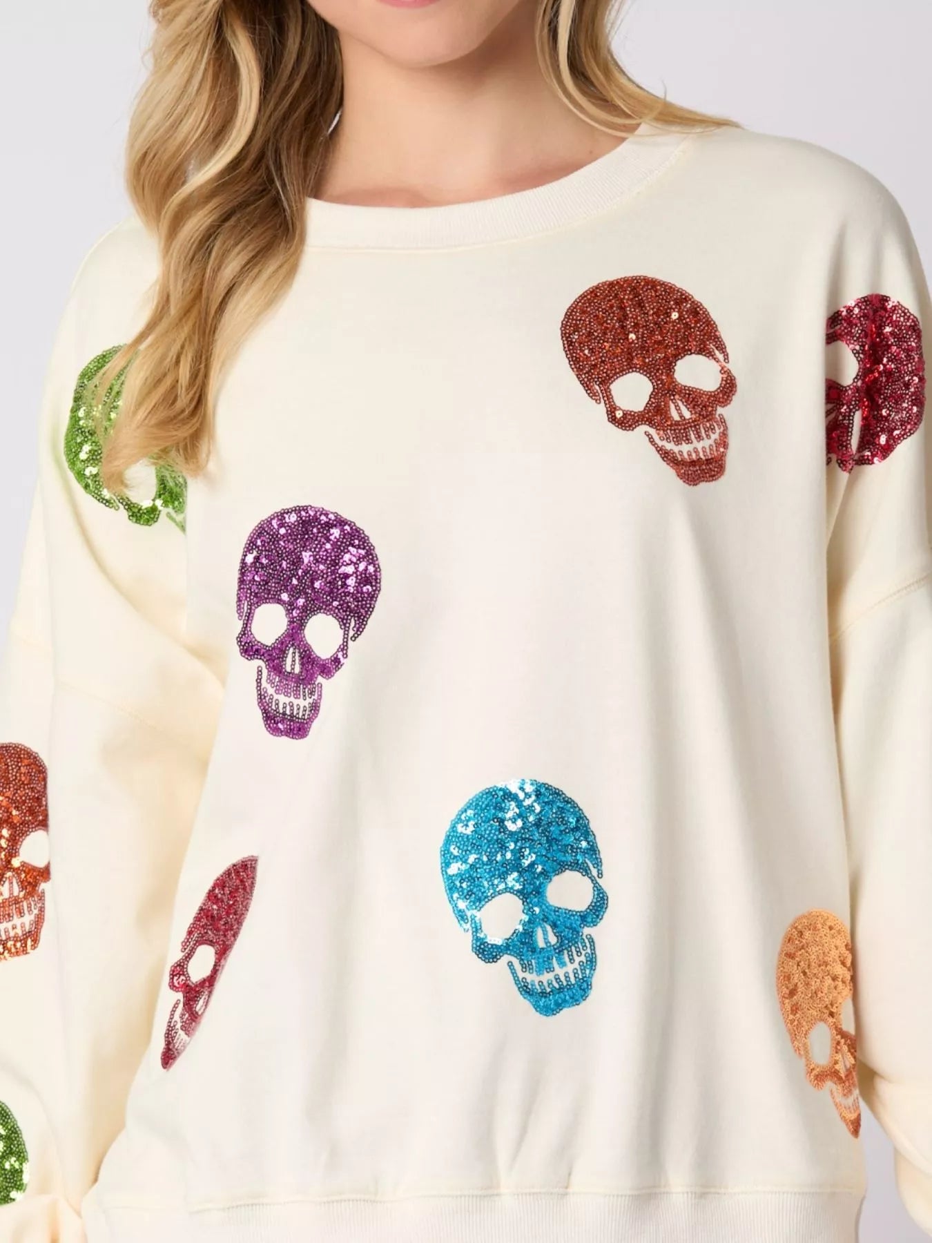 Fashorio Halloween Colorful Skull Sequin Oversized Sweatshirt