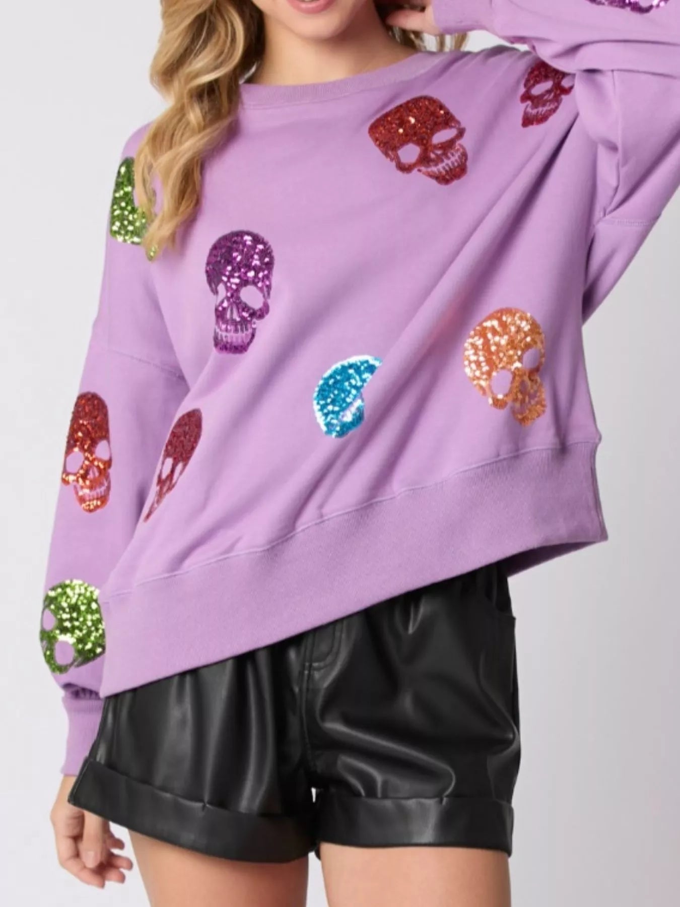 Fashorio Halloween Colorful Skull Sequin Oversized Sweatshirt