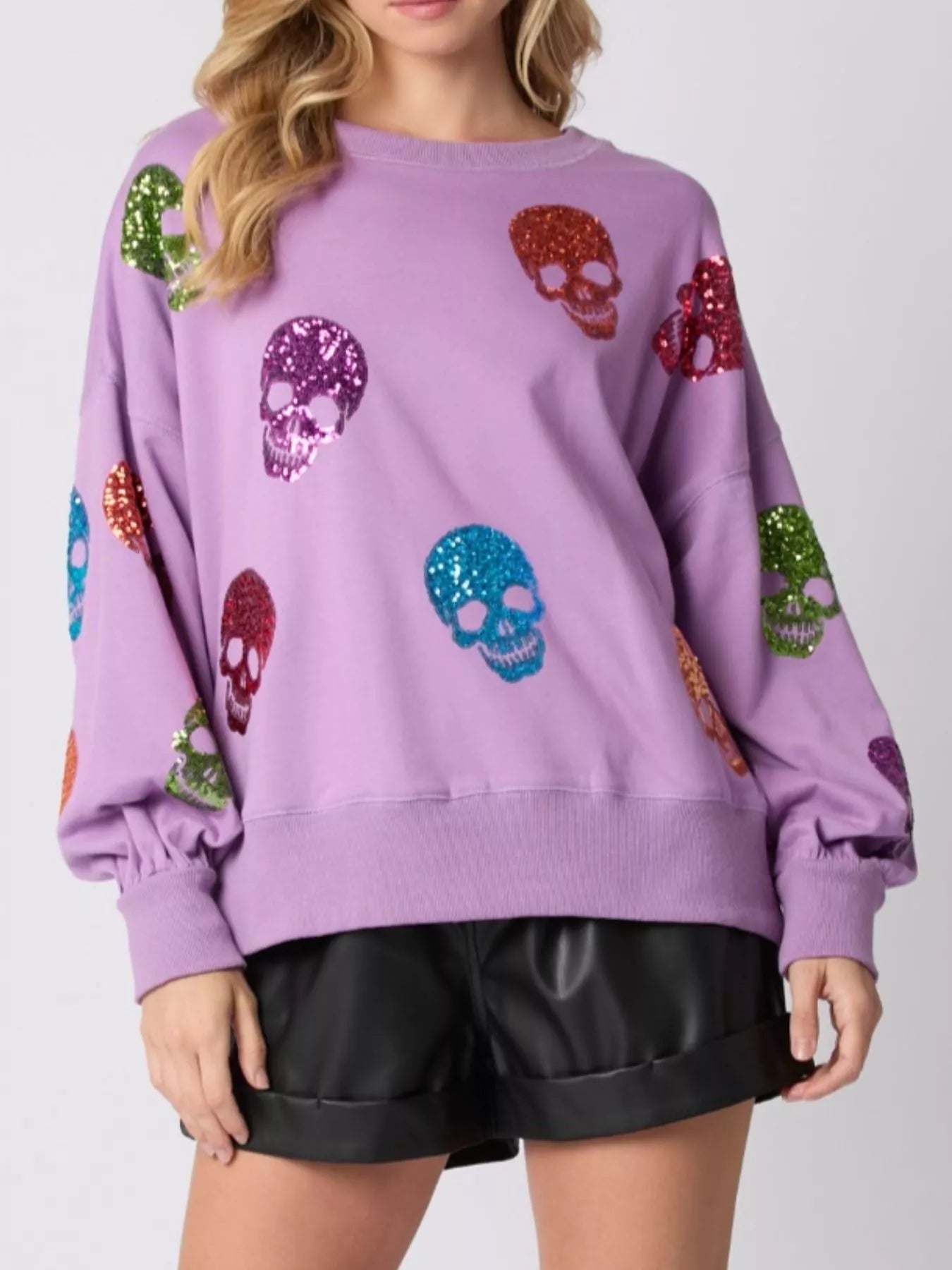 Fashorio Halloween Colorful Skull Sequin Oversized Sweatshirt