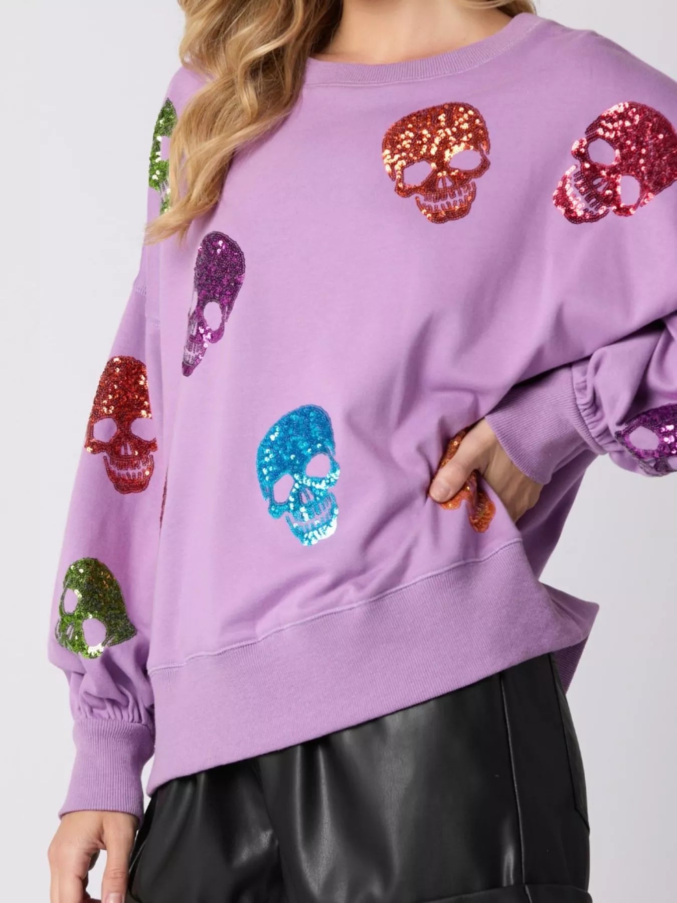 Fashorio Halloween Colorful Skull Sequin Oversized Sweatshirt