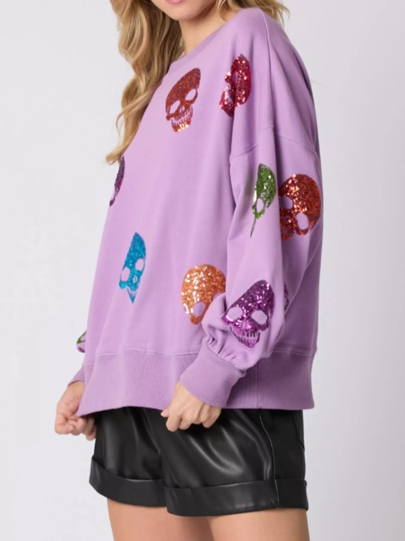 Fashorio Halloween Colorful Skull Sequin Oversized Sweatshirt