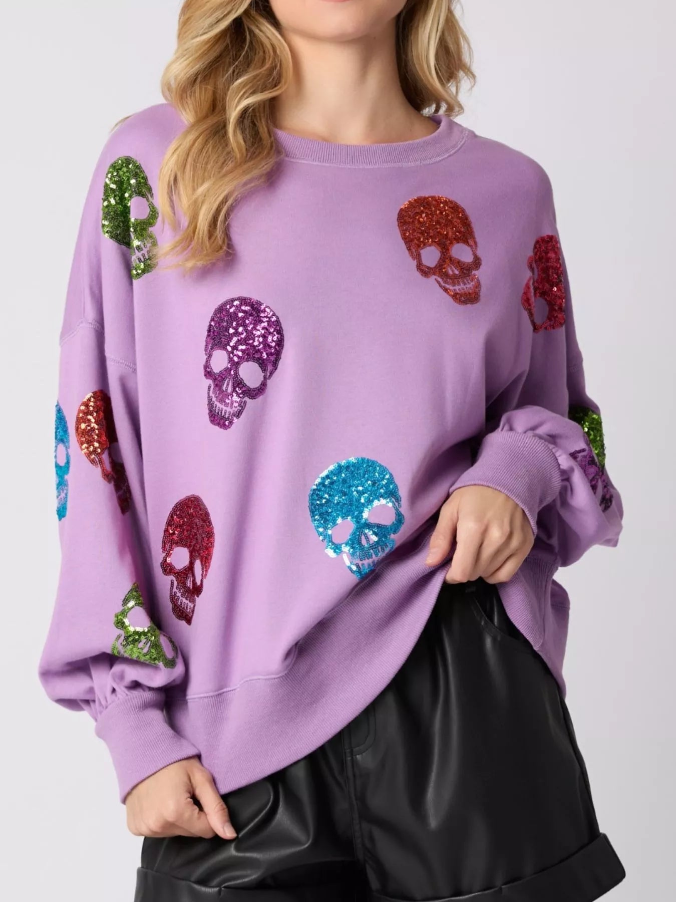 Fashorio Halloween Colorful Skull Sequin Oversized Sweatshirt