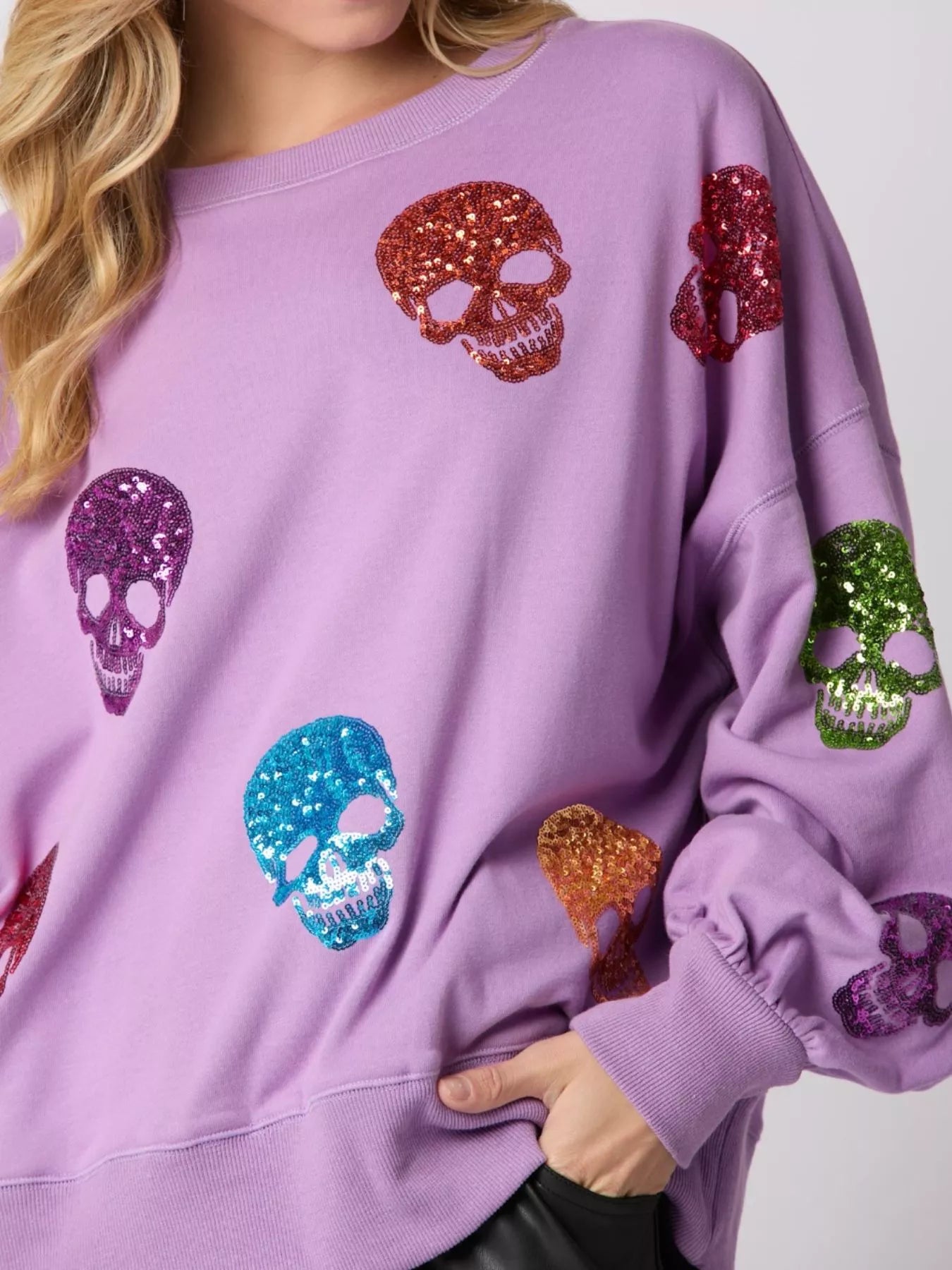 Fashorio Halloween Colorful Skull Sequin Oversized Sweatshirt