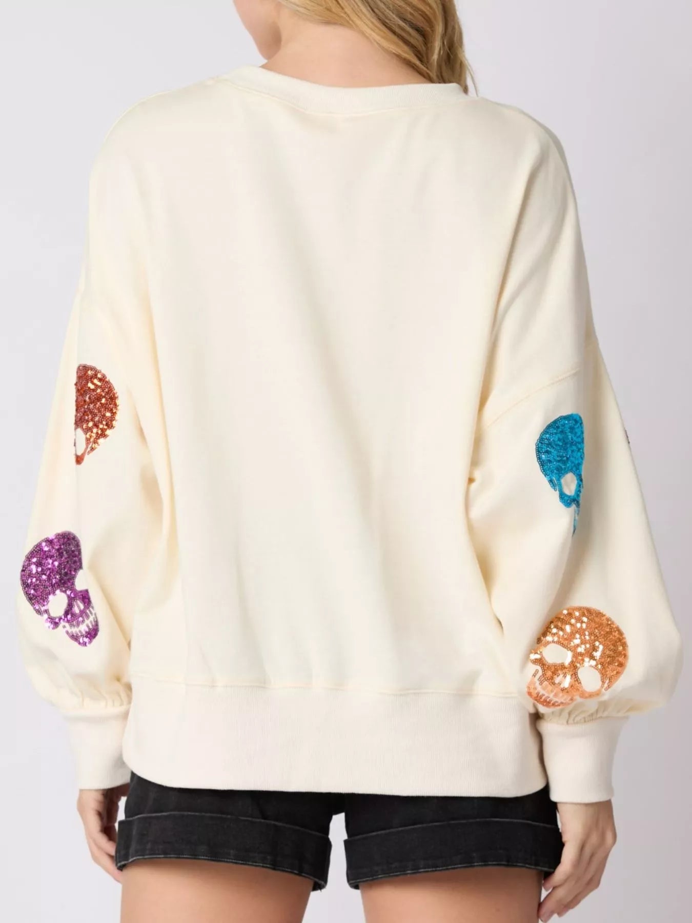 Fashorio Halloween Colorful Skull Sequin Oversized Sweatshirt