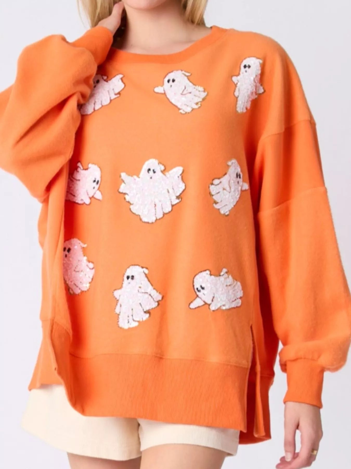 Fashorio Halloween Sequin Ghost Oversized Sweatshirt