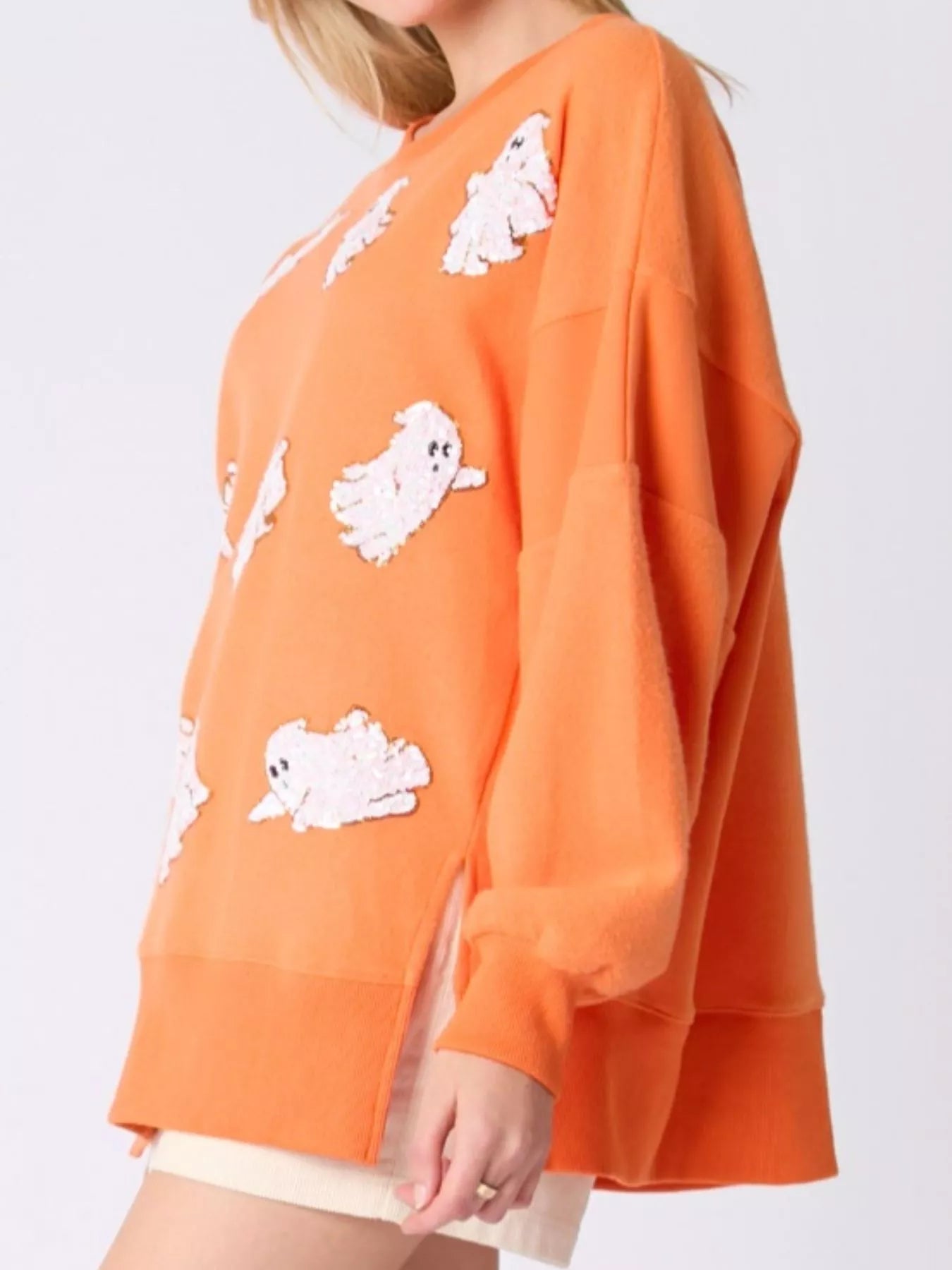 Fashorio Halloween Sequin Ghost Oversized Sweatshirt
