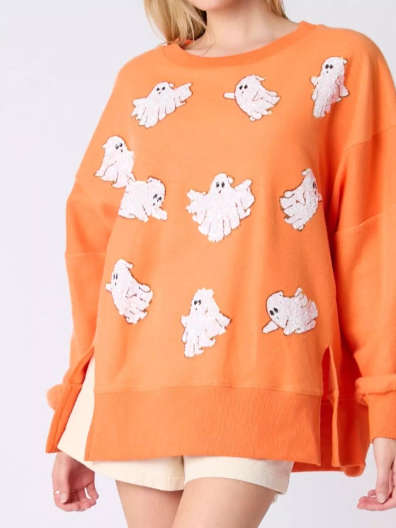 Fashorio Halloween Sequin Ghost Oversized Sweatshirt