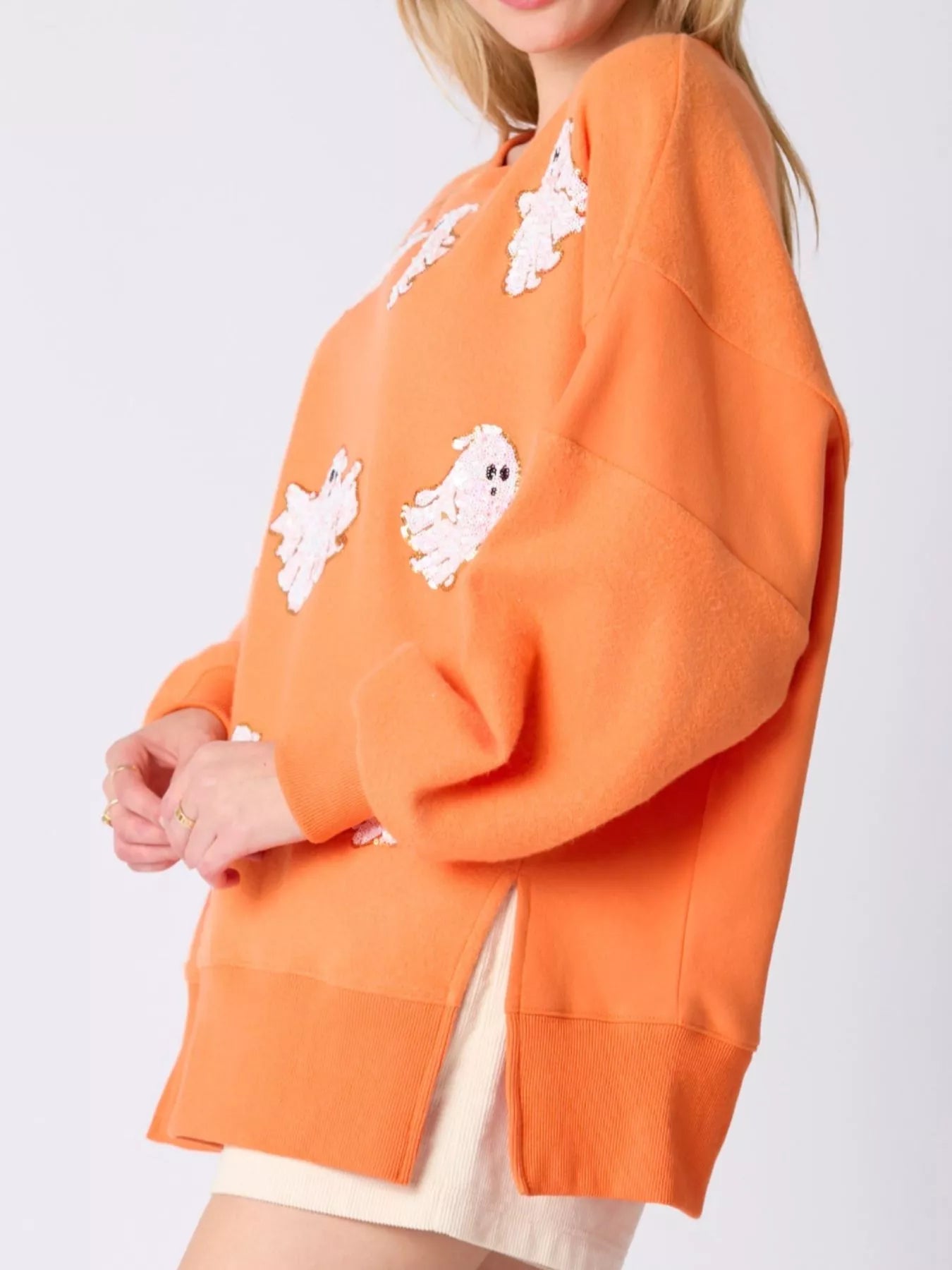 Fashorio Halloween Sequin Ghost Oversized Sweatshirt