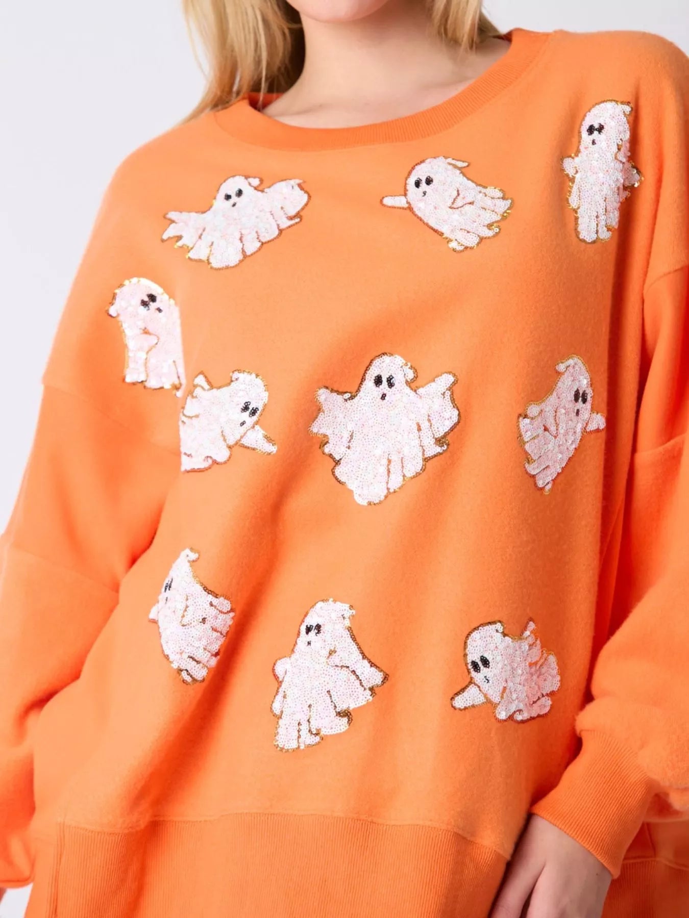 Fashorio Halloween Sequin Ghost Oversized Sweatshirt