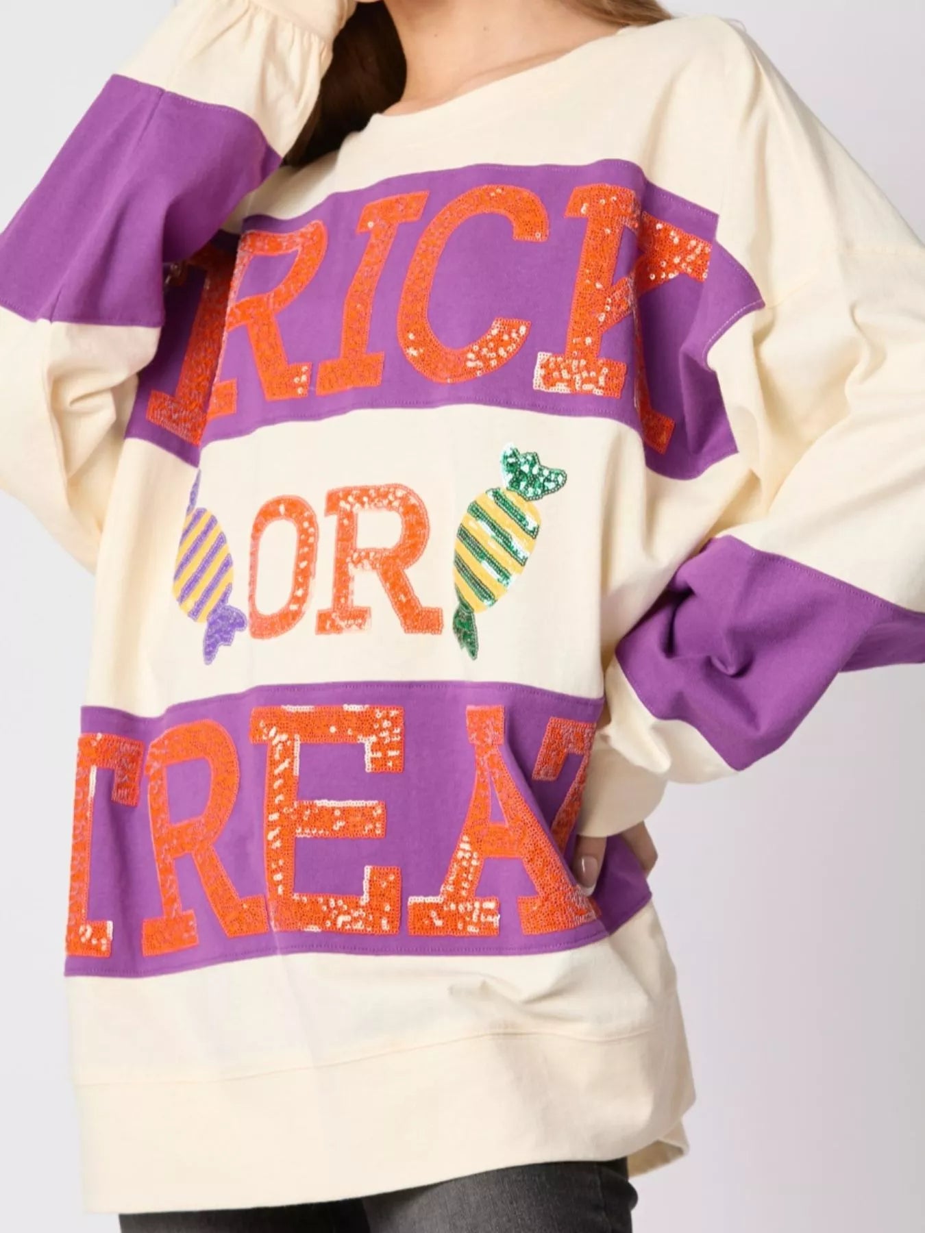 Fashorio Halloween Trick Or Treat Sequin Sweatshirt