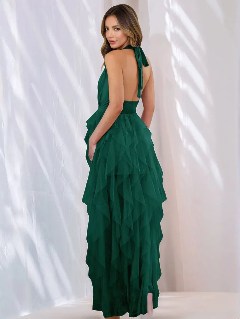 Fashorio Halter Neck Irregular Mesh Dress