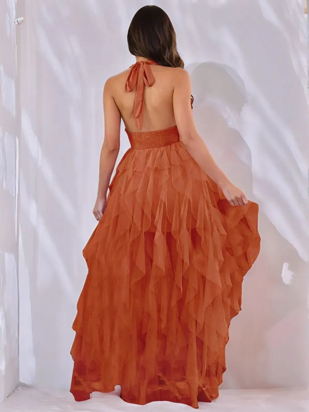 Fashorio Halter Neck Irregular Mesh Dress