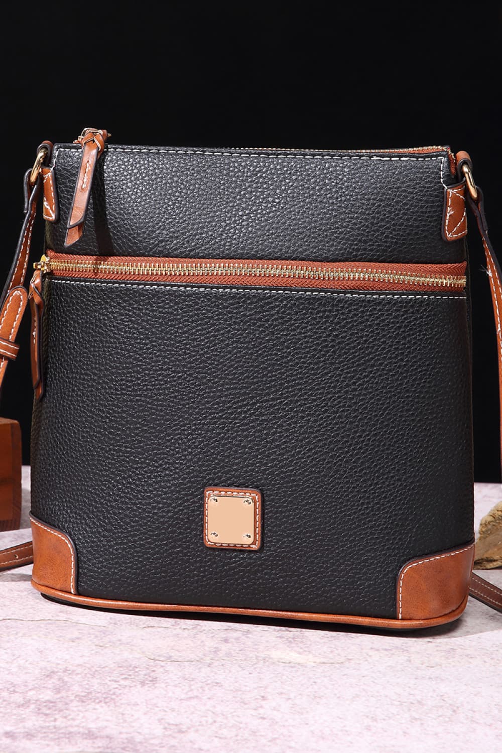 Fashorio Handbags Black/Brown / One Size PU Leather Crossbody Bag