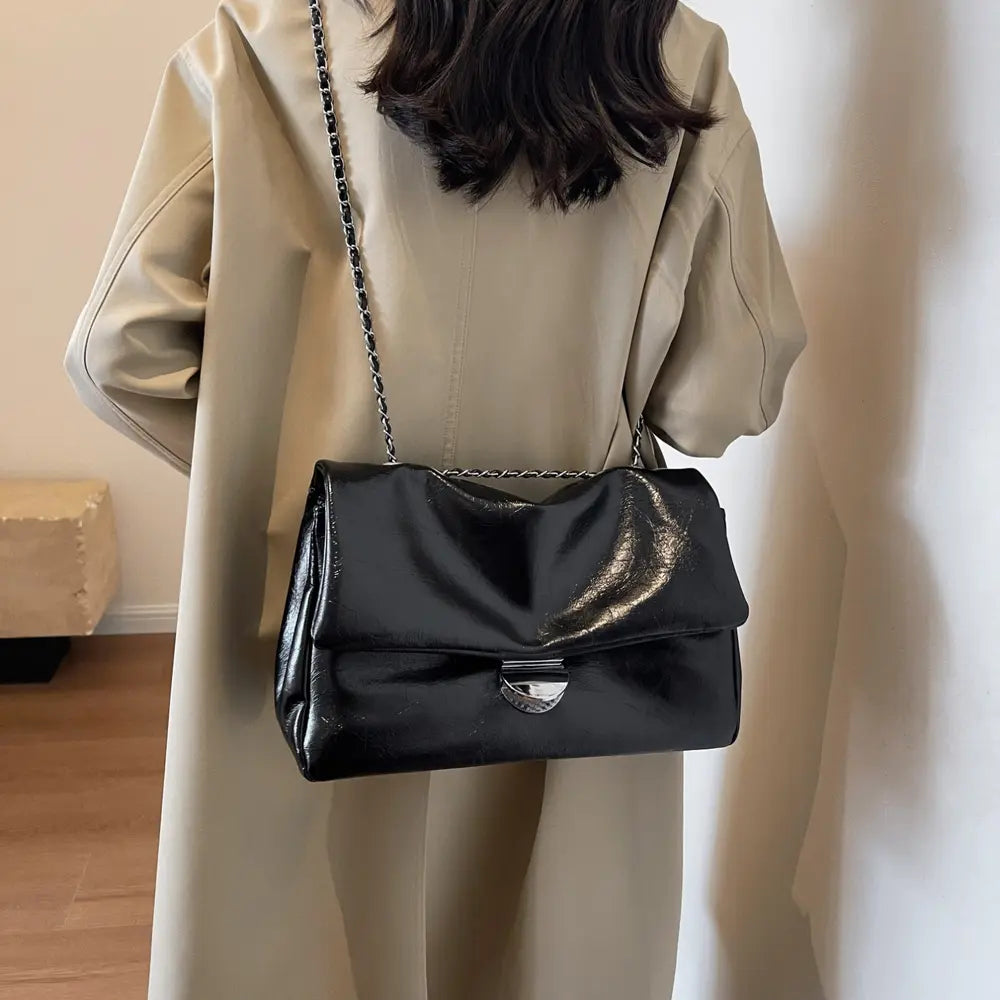 Fashorio Handbags Black / One Size Textured PU Leather Shoulder Bag