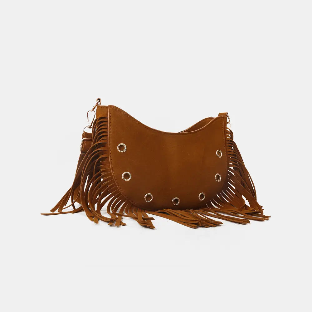 Fashorio Handbags Caramel / One Size Fringe Detail Crossbody Bag