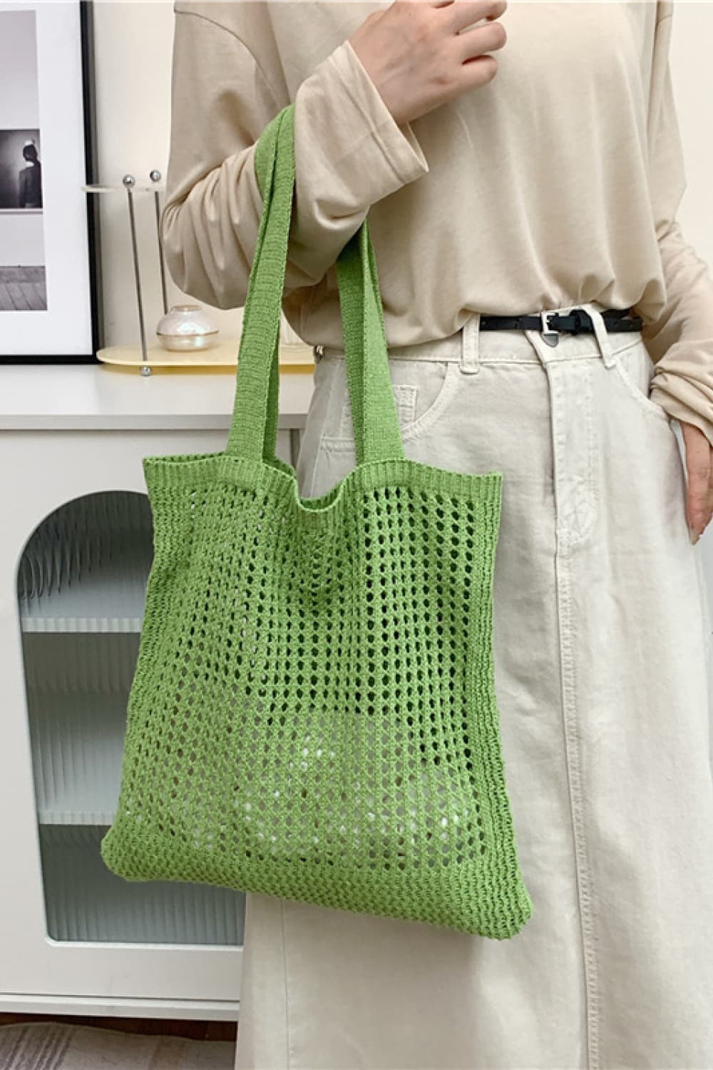 Fashorio Handbags Light Green / One Size Openwork Tote Bag