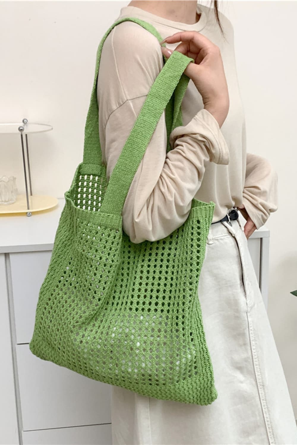Fashorio Handbags Light Green / One Size Openwork Tote Bag