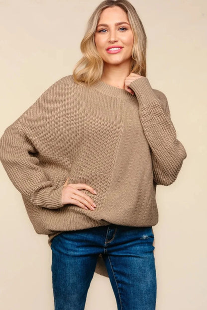Haptics Full Size Side Slit Texture Asymmetric Sweater - Fashorio