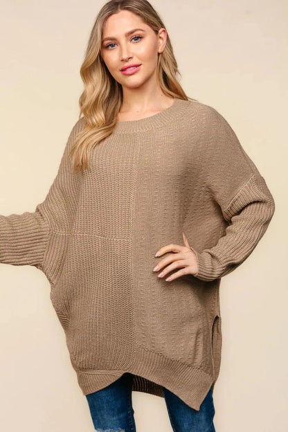 Haptics Full Size Side Slit Texture Asymmetric Sweater - Fashorio