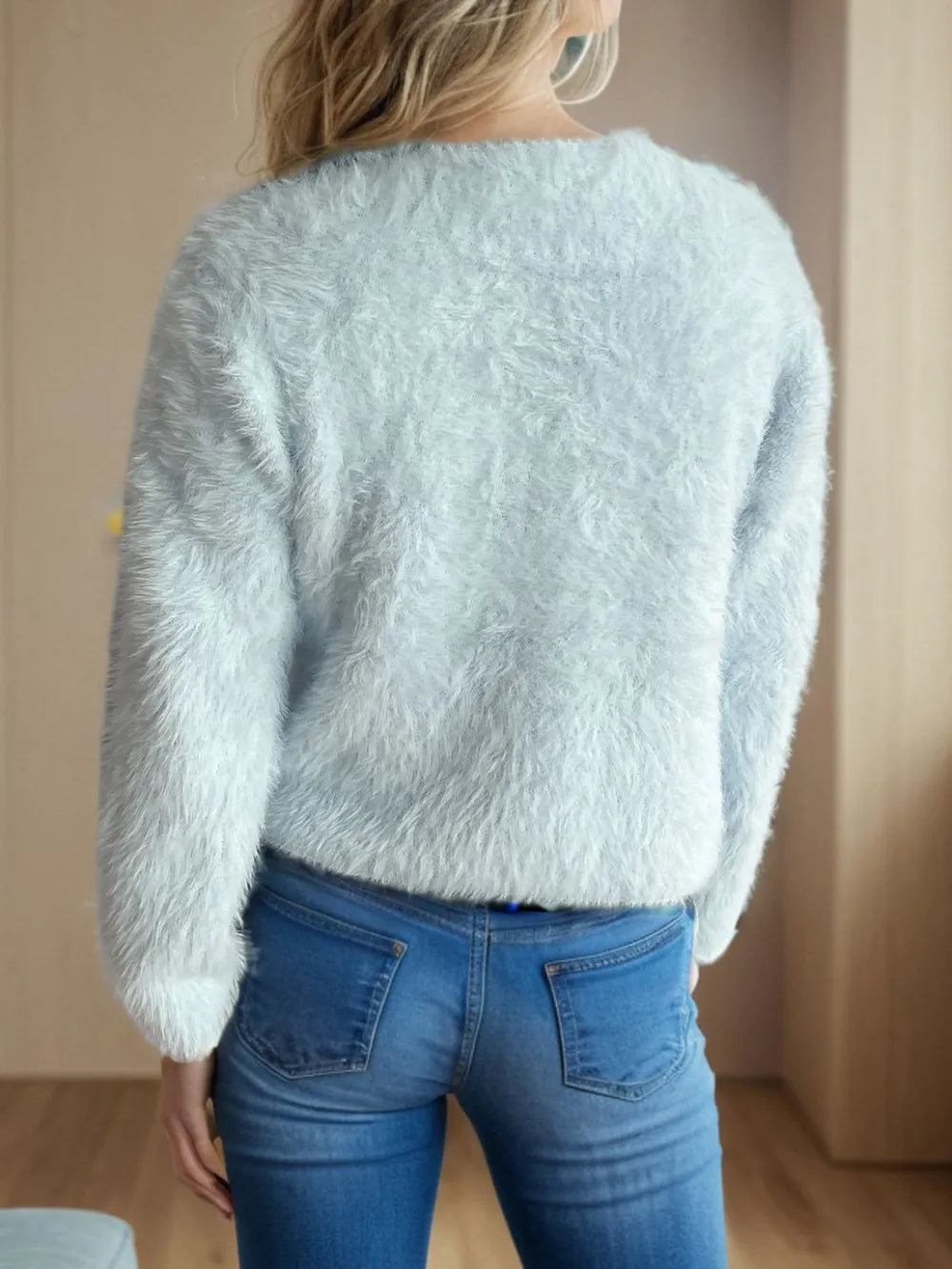 Fashorio Heart Button Round Neck Cardigan