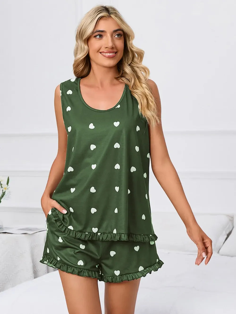 Fashorio Heart Scoop Neck Tank and Shorts Lounge Set