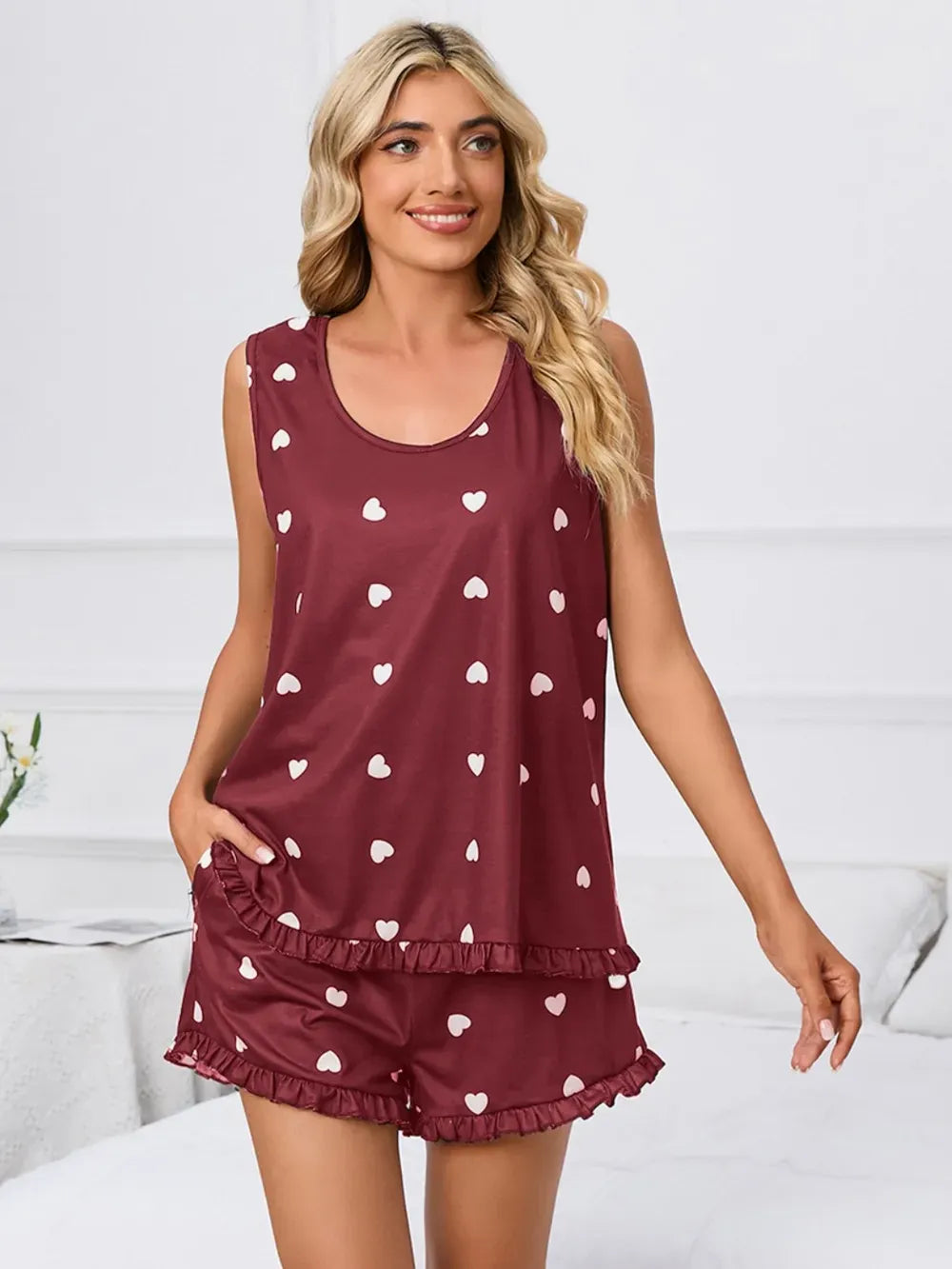 Fashorio Heart Scoop Neck Tank and Shorts Lounge Set