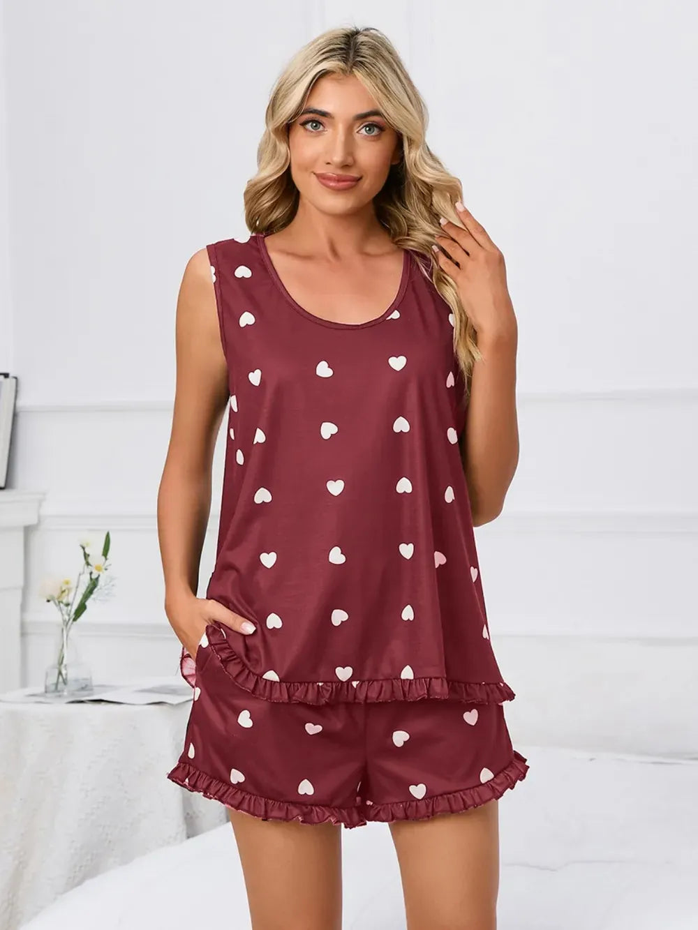 Fashorio Heart Scoop Neck Tank and Shorts Lounge Set