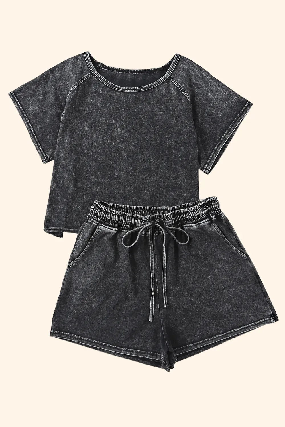 Fashorio Heathered Round Neck Top and Shorts Lounge Set