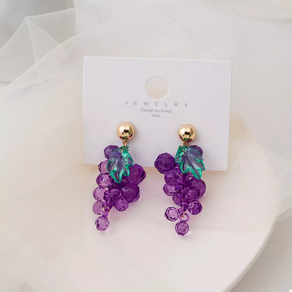 Fashorio Heliotrope Purple / onesize Grape Cluster Beaded Dangle Earrings