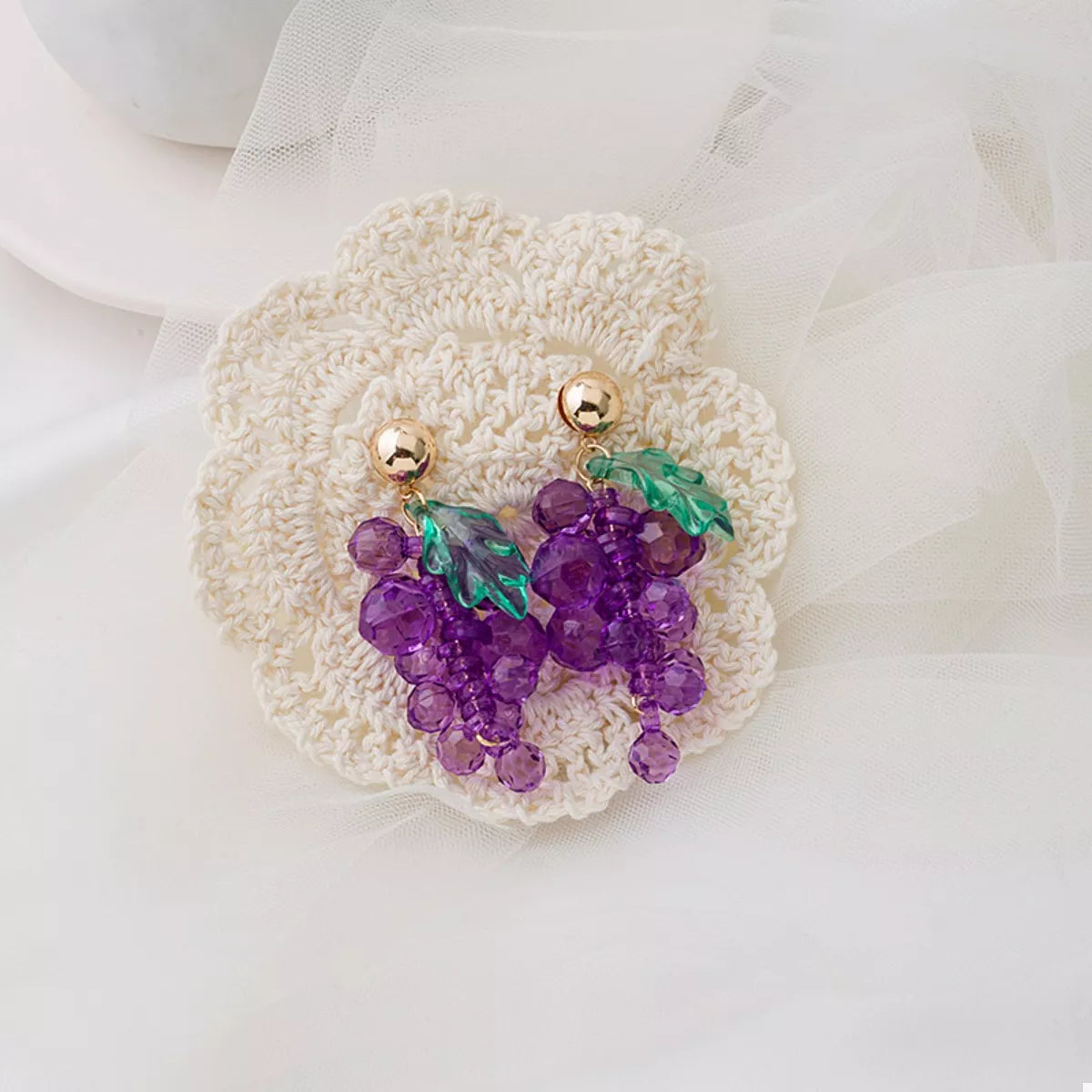 Fashorio Heliotrope Purple / onesize Grape Cluster Beaded Dangle Earrings