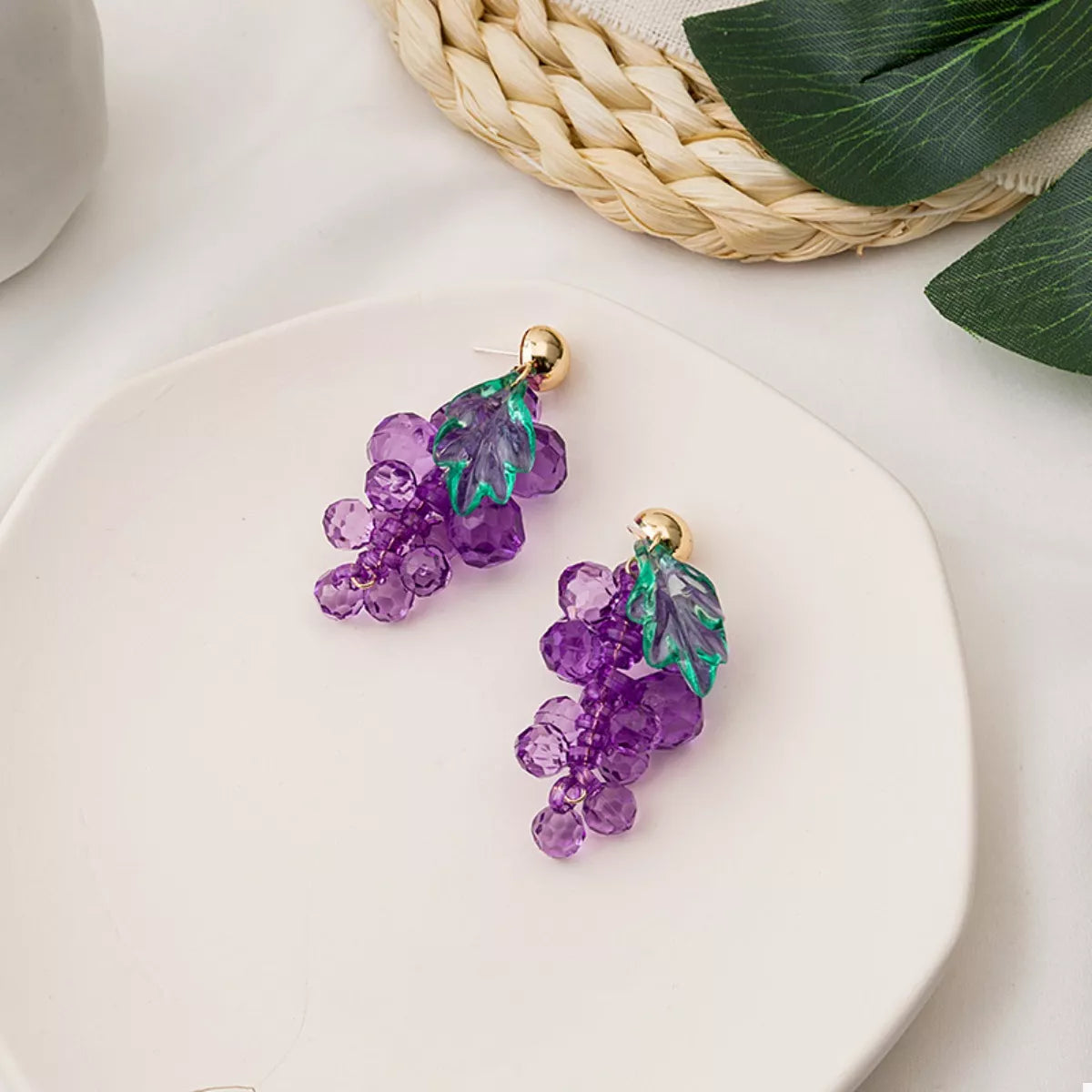 Fashorio Heliotrope Purple / onesize Grape Cluster Beaded Dangle Earrings