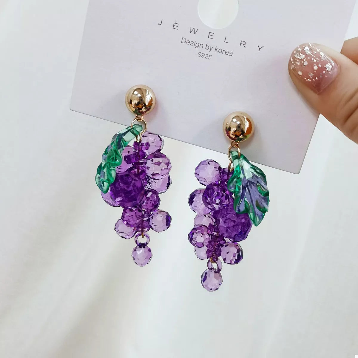Fashorio Heliotrope Purple / onesize Grape Cluster Beaded Dangle Earrings