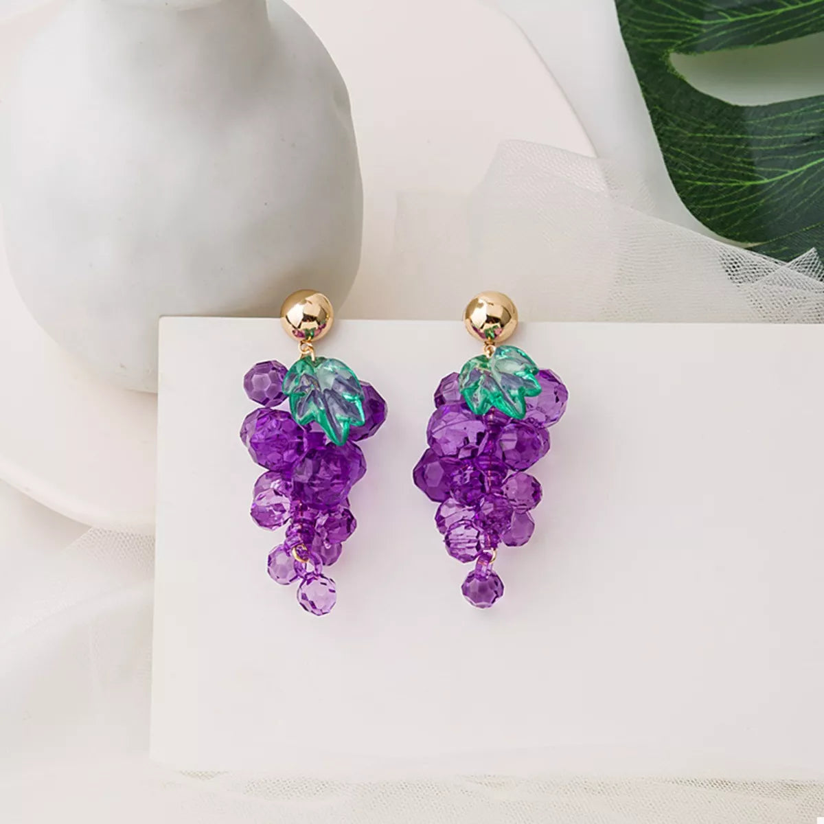 Fashorio Heliotrope Purple / onesize Grape Cluster Beaded Dangle Earrings