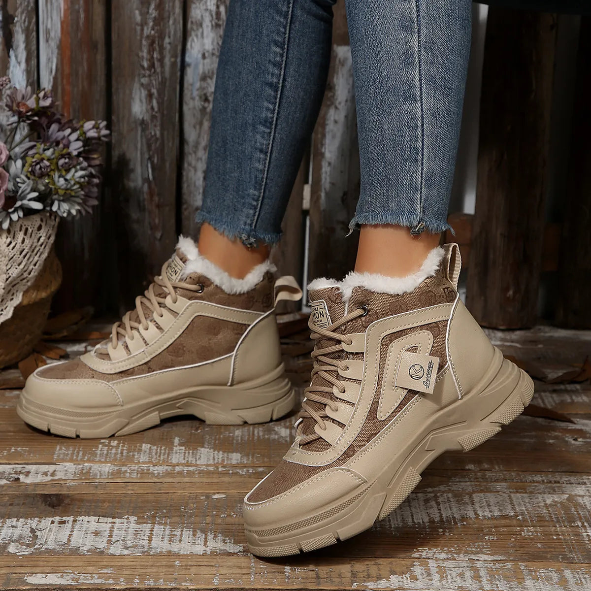 Fashorio High-Top Platform Chunky Sneaker Boots with Lace-Up