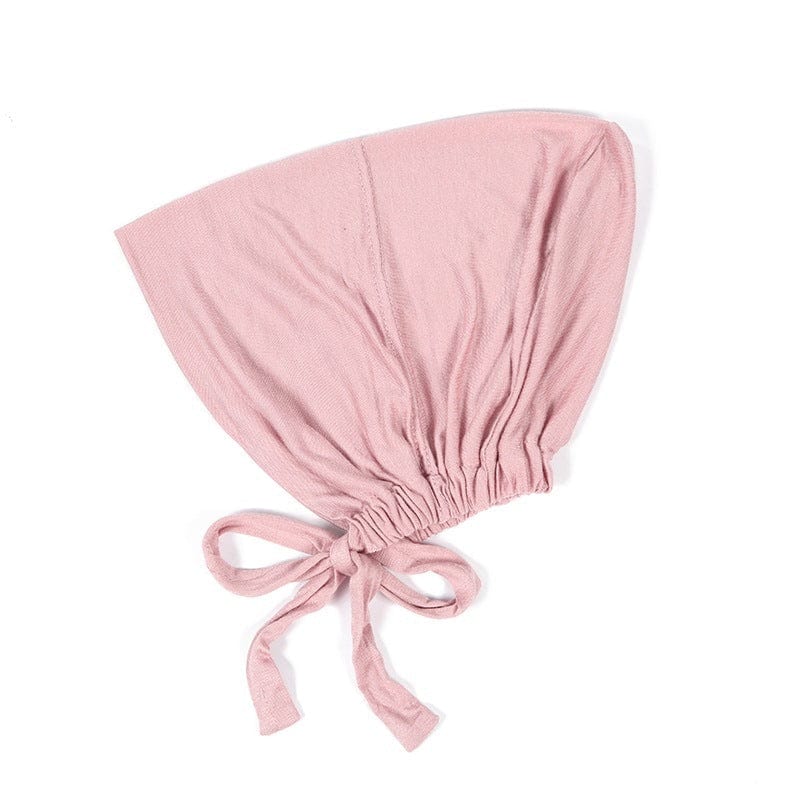 Soft Modal Hijab with Elastic Lace & Tied Rope – Solid Colour Scarf 9 Style - Fashorio