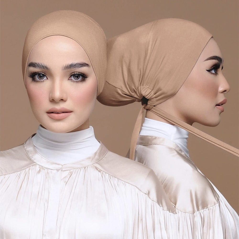 Soft Modal Hijab with Elastic Lace & Tied Rope – Solid Colour Scarf - Fashorio