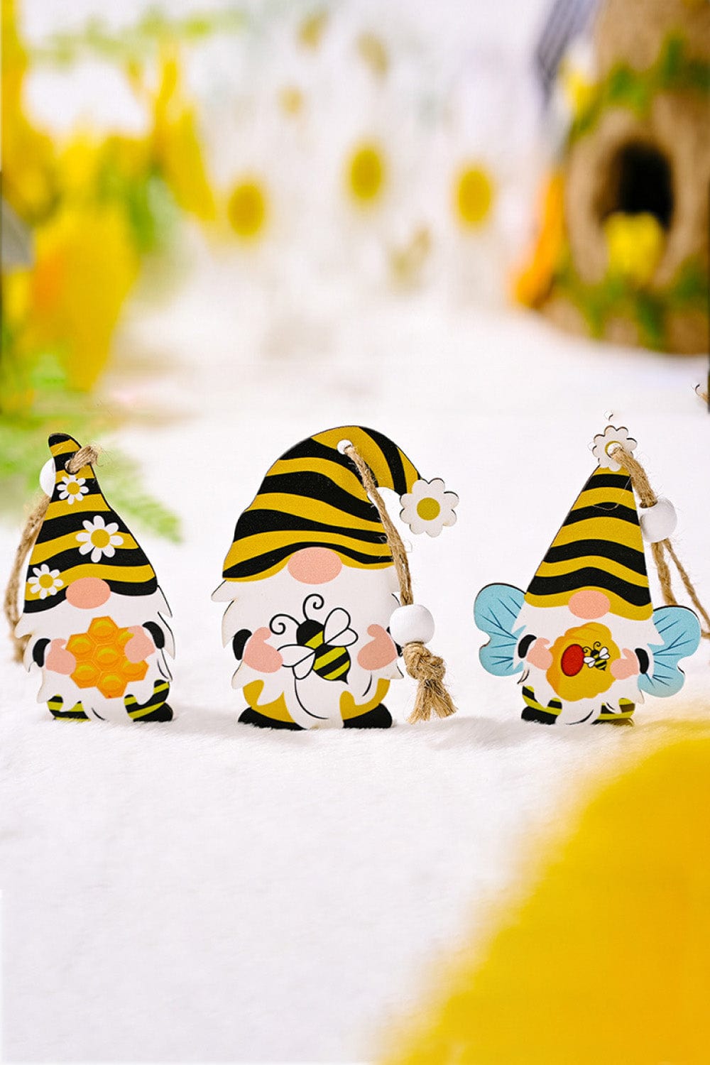 Fashorio Home Decor Accents 3-Pack Bee Wood Gnome Ornaments