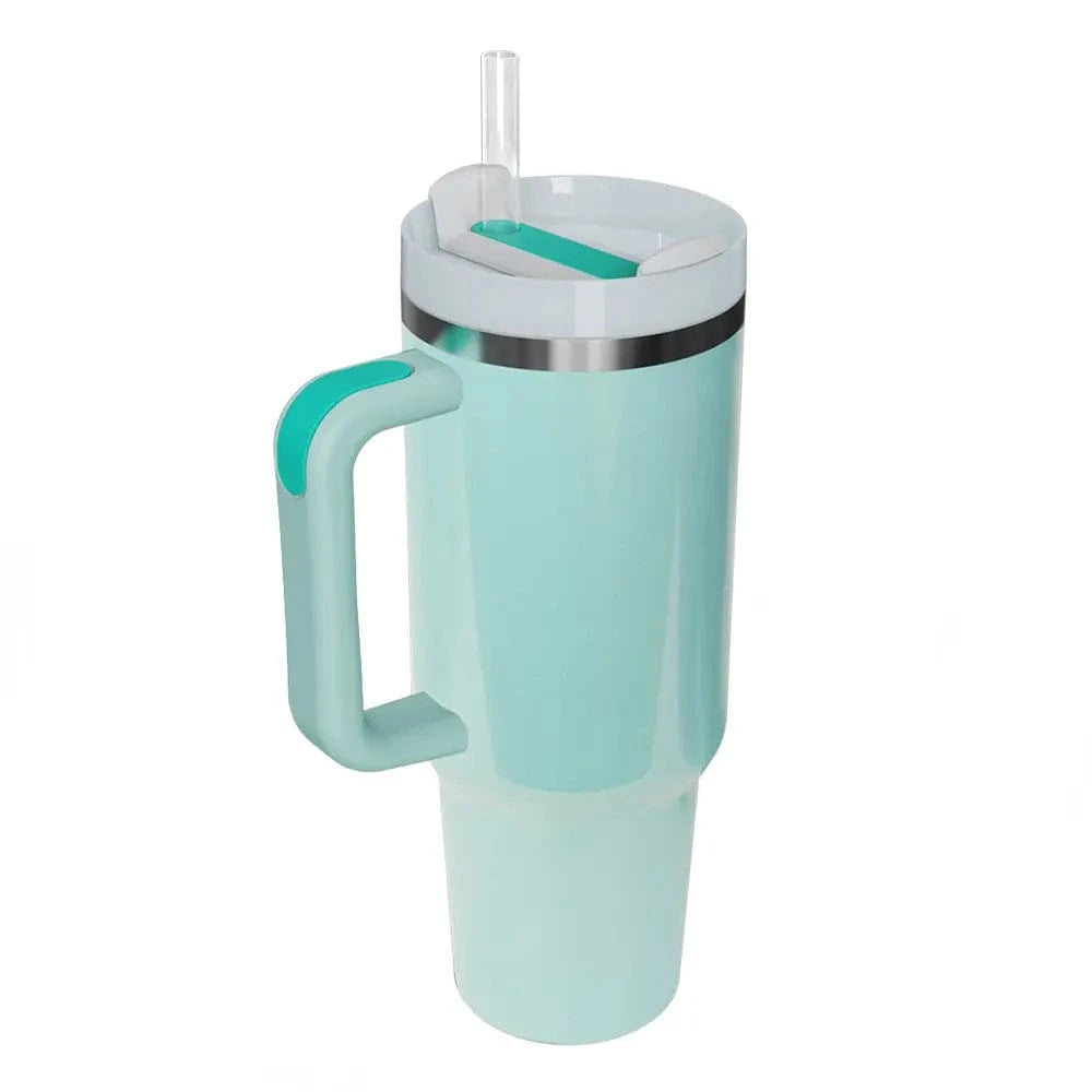 Fashorio Home Decor Accents Aqua / One Size Stainless Steel Tumbler with Handle and Straw