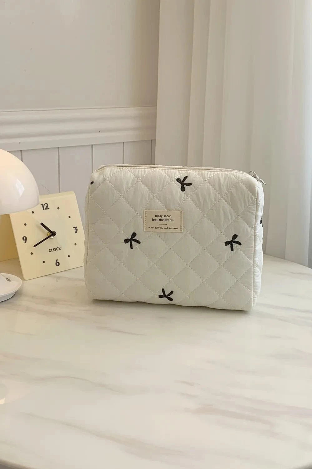 Fashorio Home Decor Accents Beige / One Size Bow Embroidered Quilted Storage Bag