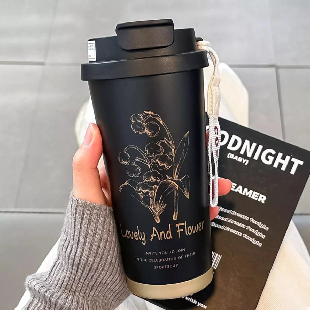 Fashorio Home Decor Accents Black / One Size Lovely and Flower Aesthetic Tumbler with Straw